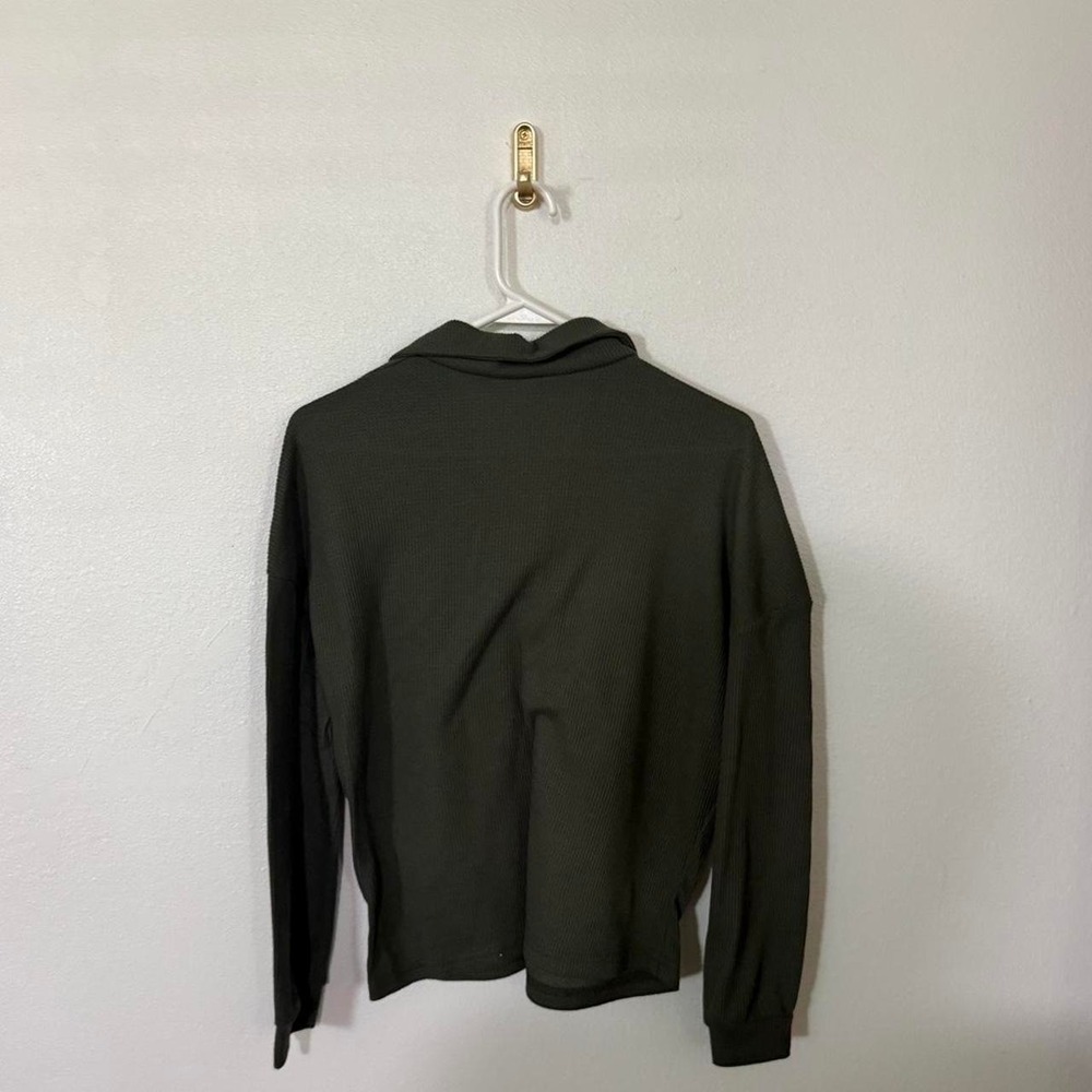 SHEIN Ribbed Polo Top Womens XS Green Long Sleeve Collared Casual Shirt - Picture 3 of 3